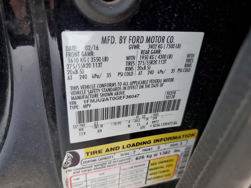 2016 Ford Expedition მანქანა იყიდება აუქციონზე, vin: 1FMJU2AT0GEF36047, აუქციონის ნომერი: 47560656
