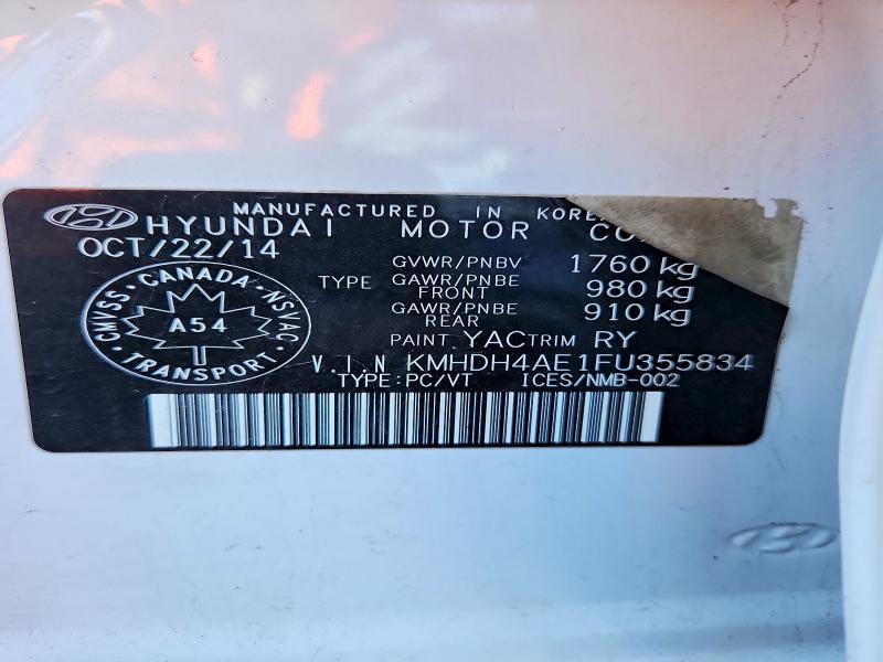 Aukcja sprzedaży 2015 Hyundai Elantra, vin: KMHDH4AE1FU355834, numer aukcji: 46215146