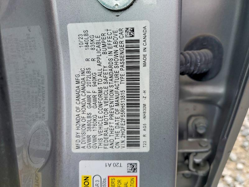 2024 Honda Civic მანქანა იყიდება აუქციონზე, vin: 2HGFE2F55RH513815, აუქციონის ნომერი: 41918956