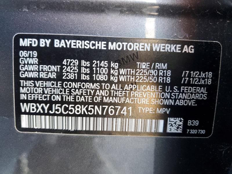 47098996 :رقم المزاد ، WBXYJ5C58K5N76741 vin ، 2019 Bmw X2 مزاد بيع