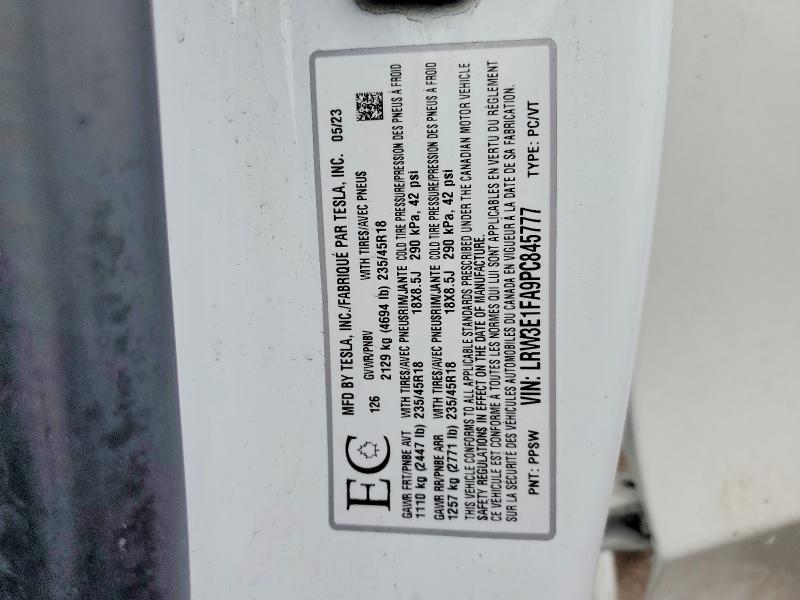 Aukcja sprzedaży 2023 Tesla Model 3, vin: LRW3E1FA9PC845777, numer aukcji: 46717156