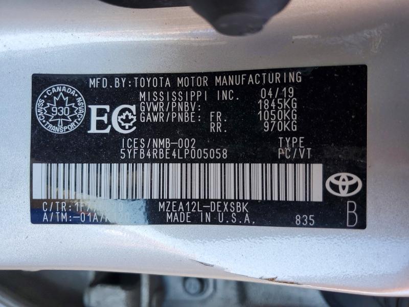 2020 Toyota Corolla მანქანა იყიდება აუქციონზე, vin: 5YFB4RBE4LP005058, აუქციონის ნომერი: 76346765