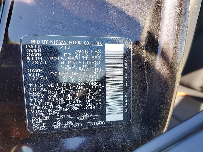 2017 Nissan Juke მანქანა იყიდება აუქციონზე, vin: JN8AF5MR3HT704412, აუქციონის ნომერი: 46146456