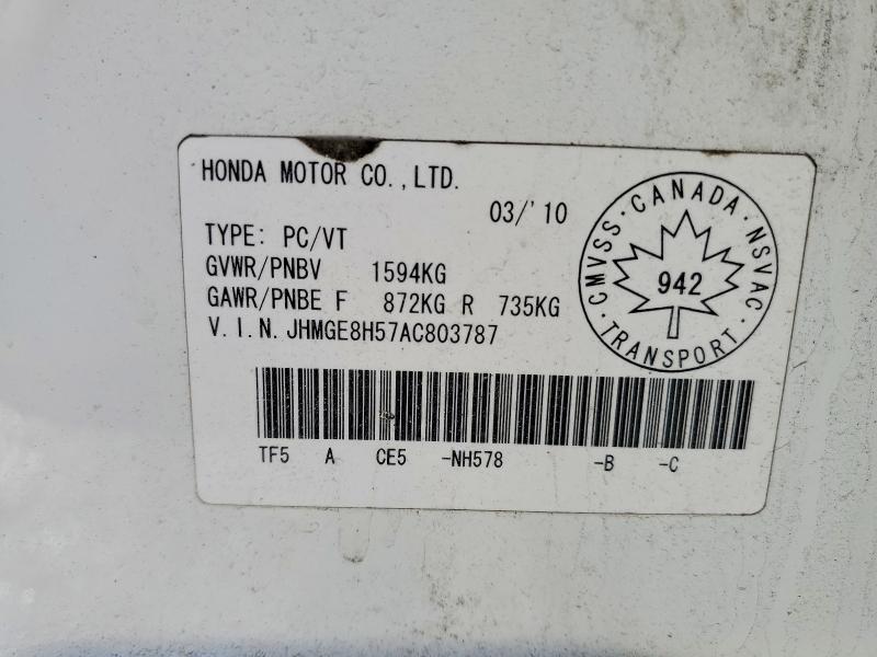 Продаж на аукціоні авто 2010 Honda Fit, vin: JHMGE8H57AC803787, номер лоту: 41901616