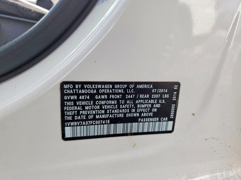 47463216 :رقم المزاد ، 1VWBV7A37FC007415 vin ، 2015 Volkswagen Passat مزاد بيع