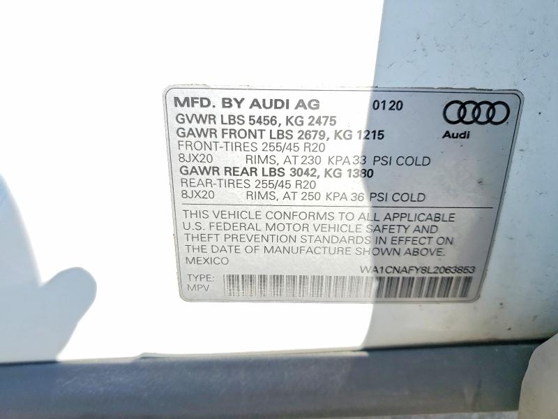 47075016 :رقم المزاد ، WA1CNAFY8L2063853 vin ، 2020 Audi Q5 مزاد بيع