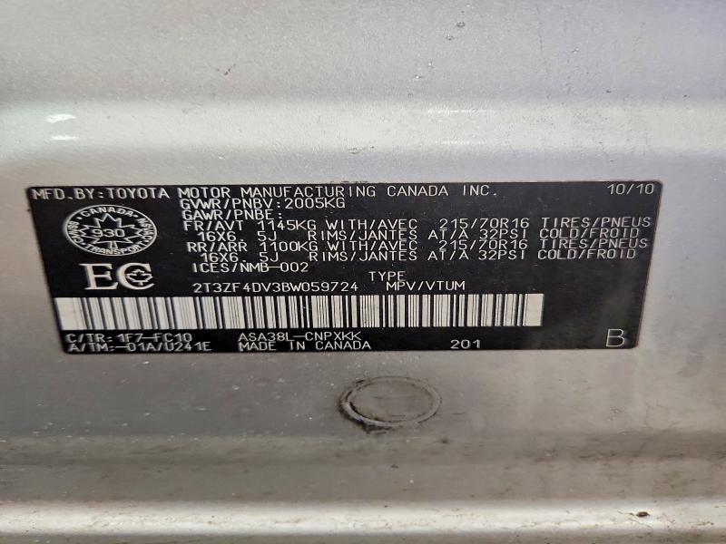 Aukcja sprzedaży 2011 Toyota Rav4, vin: 2T3ZF4DV3BW059724, numer aukcji: 79915965