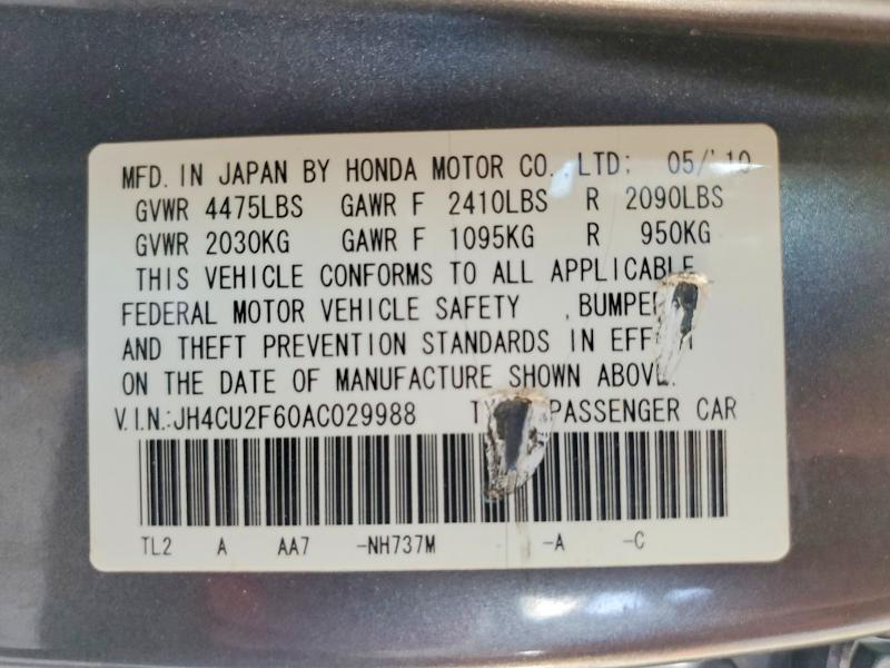 48197956 :رقم المزاد ، JH4CU2F60AC029988 vin ، 2010 Acura Tsx مزاد بيع