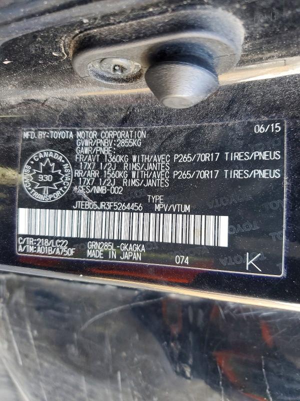 Aukcja sprzedaży 2015 Toyota 4runner, vin: JTEBU5JR3F5264456, numer aukcji: 77588525