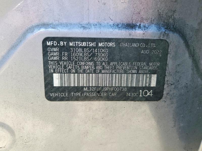 Aukcja sprzedaży 2023 Mitsubishi Mirage, vin: ML32FUFJ9PHF00738, numer aukcji: 45993706