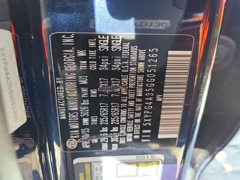 Продаж на аукціоні авто 2016 Kia Sorento, vin: 5XYPG4A35GG051265, номер лоту: 46898646