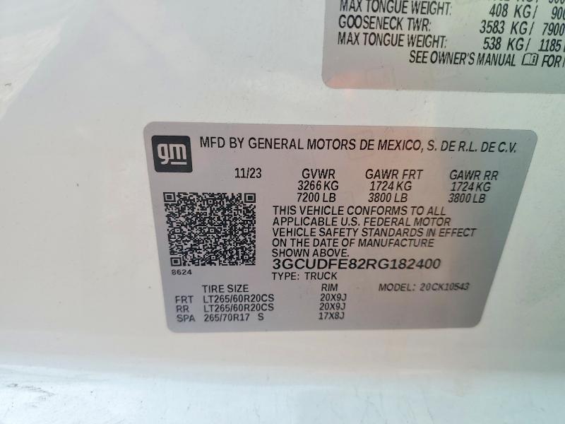 Продаж на аукціоні авто 2024 Chevrolet Silverado, vin: 3GCUDFE82RG182400, номер лоту: 46849616