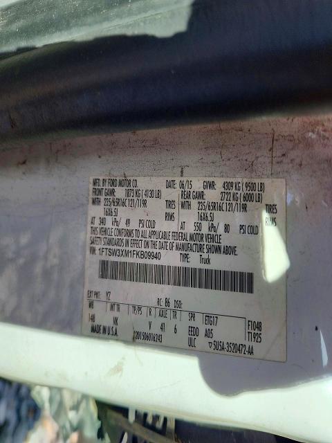 2015 Ford Transit მანქანა იყიდება აუქციონზე, vin: 1FTSW3XM1FKB09940, აუქციონის ნომერი: 61608706