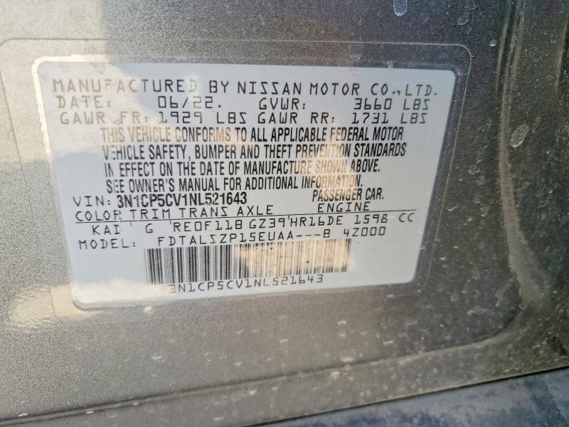46929466 :رقم المزاد ، 3N1CP5CV1NL521643 vin ، 2022 Nissan Kicks مزاد بيع