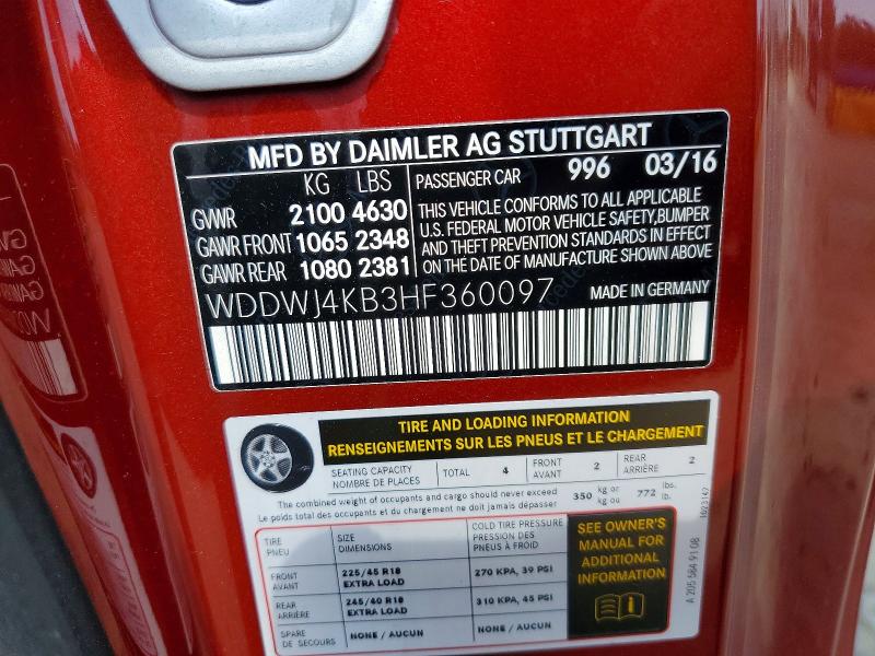 2017 Mercedes-benz C მანქანა იყიდება აუქციონზე, vin: WDDWJ4KB3HF360097, აუქციონის ნომერი: 47799956