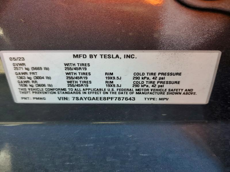 Aukcja sprzedaży 2023 Tesla Model Y, vin: 7SAYGAEE8PF787643, numer aukcji: 77708685
