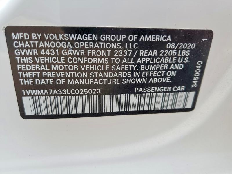 Aukcja sprzedaży 2020 Volkswagen Passat, vin: 1VWMA7A33LC025023, numer aukcji: 79684935