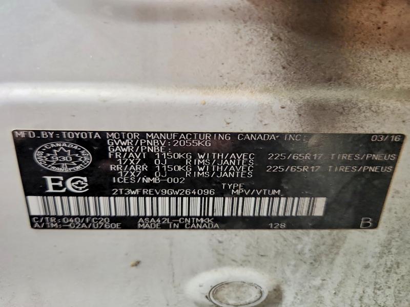45488096 :رقم المزاد ، 2T3WFREV9GW264096 vin ، 2016 Toyota Rav4 مزاد بيع