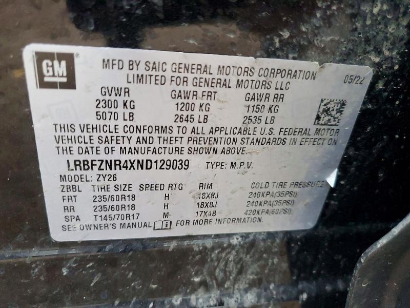 Aukcja sprzedaży 2022 Buick Envision, vin: LRBFZNR4XND129039, numer aukcji: 47078676