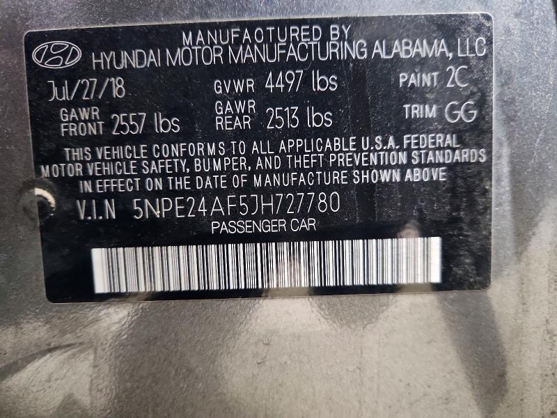 2018 Hyundai Sonata მანქანა იყიდება აუქციონზე, vin: 5NPE24AF5JH727780, აუქციონის ნომერი: 47246556