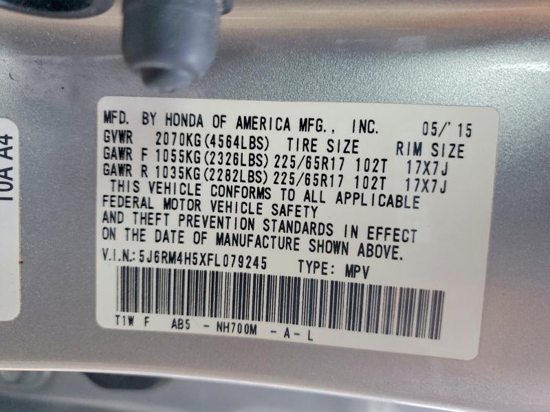 Продаж на аукціоні авто 2015 Honda Cr-v, vin: 5J6RM4H5XFL079245, номер лоту: 45992006
