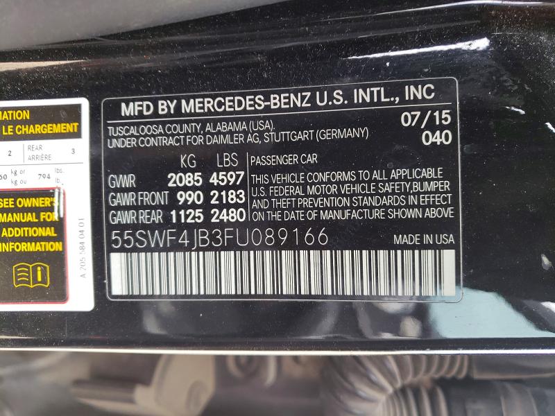 46319116 :رقم المزاد ، 55SWF4JB3FU089166 vin ، 2015 Mercedes-benz C مزاد بيع