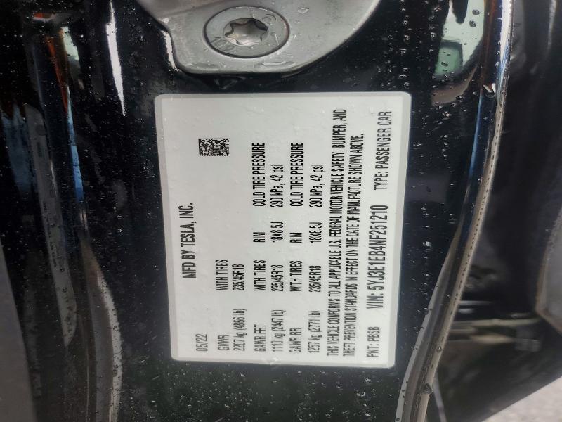 Продажа на аукционе авто 2022 Tesla 3, vin: 5YJ3E1EB4NF251210, номер лота: 79392225