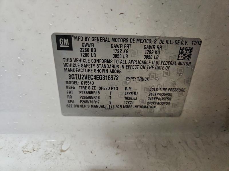 2014 Gmc Sierra მანქანა იყიდება აუქციონზე, vin: 3GTU2VEC4EG316872, აუქციონის ნომერი: 46520546