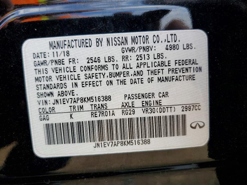 47934626 :رقم المزاد ، JN1EV7AP8KM516388 vin ، 2019 Infiniti Q50 مزاد بيع