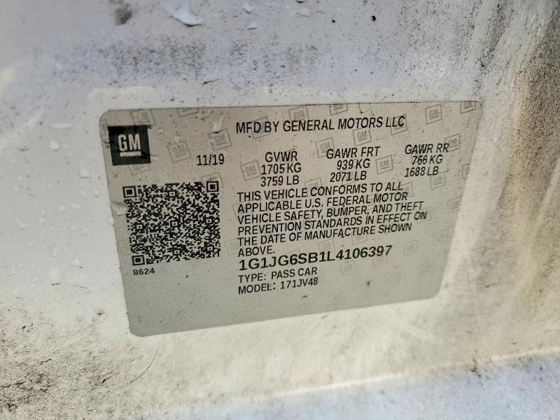 49012326 :رقم المزاد ، 1G1JG6SB1L4106397 vin ، 2020 Chev Sonic مزاد بيع