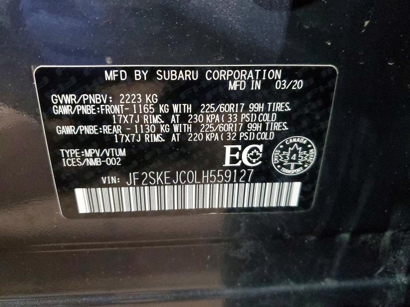 Aukcja sprzedaży 2020 Subaru Forester, vin: JF2SKEJC0LH559127, numer aukcji: 46744666