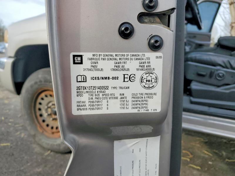 2005 Gmc New Sierra მანქანა იყიდება აუქციონზე, vin: 2GTEK13T251400522, აუქციონის ნომერი: 47258846