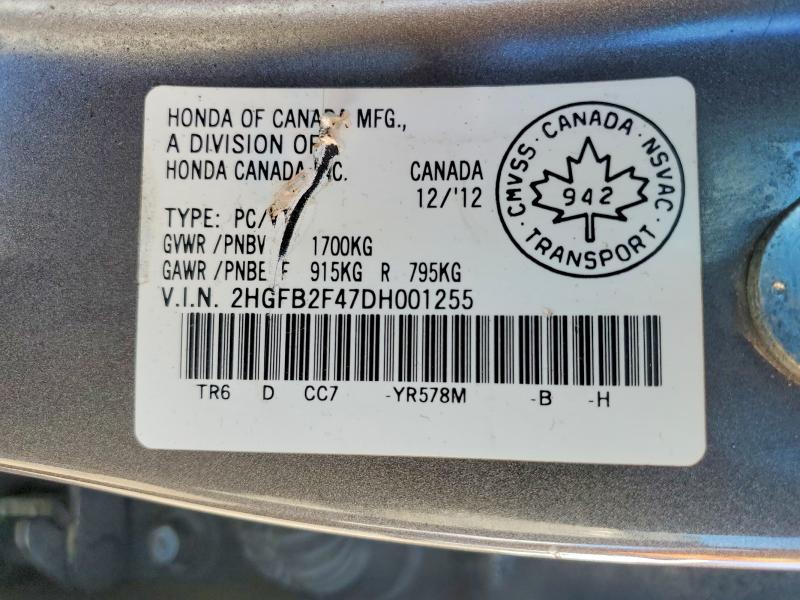 42060646 :رقم المزاد ، 2HGFB2F47DH001255 vin ، 2013 Honda Civic مزاد بيع