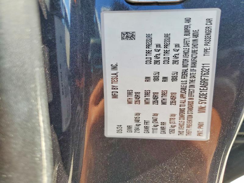 47773166 :رقم المزاد ، 5YJ3E1EA6RF763211 vin ، 2024 Tesla Model 3 مزاد بيع