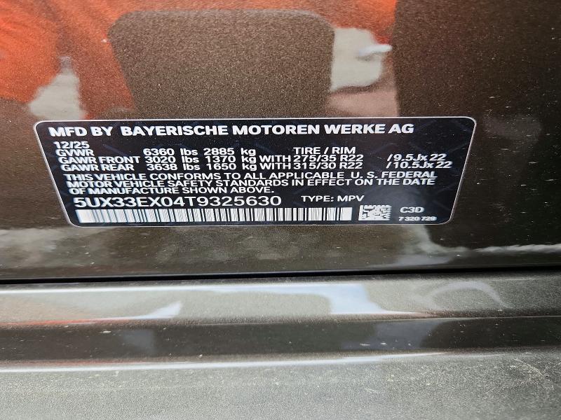 47974576 :رقم المزاد ، 5UX33EX04T9325630 vin ، 2026 Bmw X6 مزاد بيع