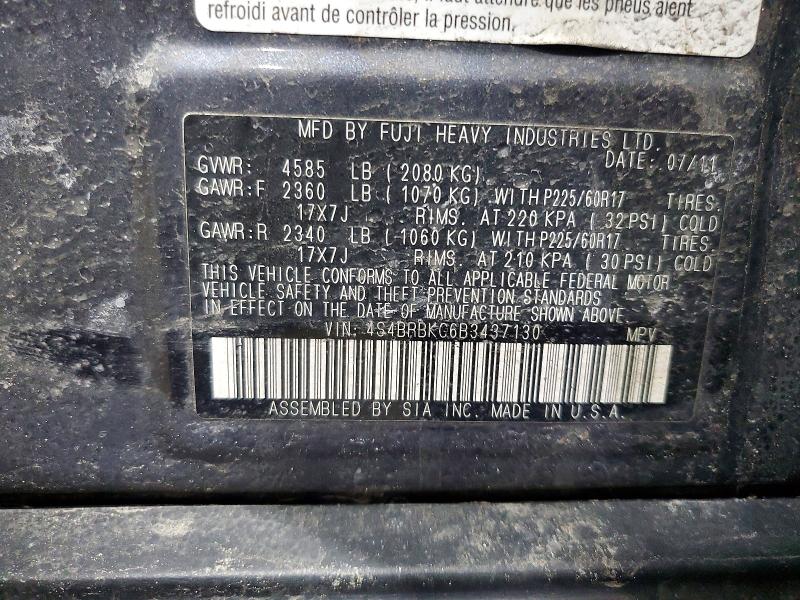 2011 Subaru Outback მანქანა იყიდება აუქციონზე, vin: 4S4BRBKC6B3437130, აუქციონის ნომერი: 46824426