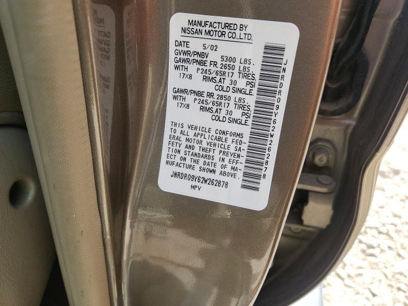 47924496 :رقم المزاد ، JNRDR09Y62W262878 vin ، 2002 Infiniti Qx4 مزاد بيع