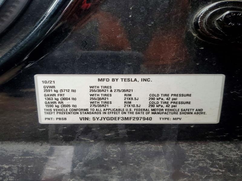 Продажа на аукционе авто 2021 Tesla Model Y, vin: 5YJYGDEF3MF297940, номер лота: 41912776