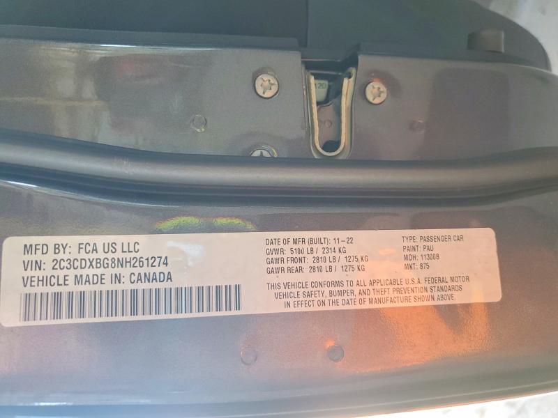47791316 :رقم المزاد ، 2C3CDXBG8NH261274 vin ، 2022 Dodge Charger مزاد بيع
