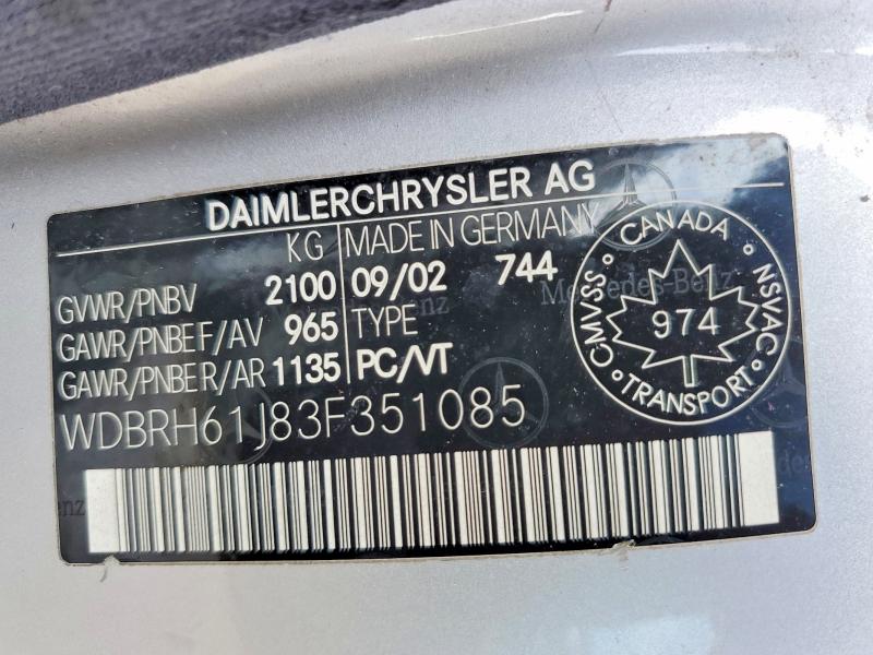 Продаж на аукціоні авто 2003 Mercedes-benz C, vin: WDBRH61J83F351085, номер лоту: 47333906