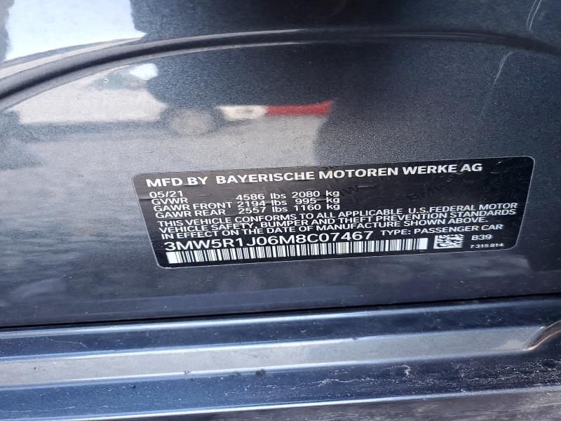 Продажа на аукционе авто 2021 Bmw 330i, vin: 3MW5R1J06M8C07467, номер лота: 41931086