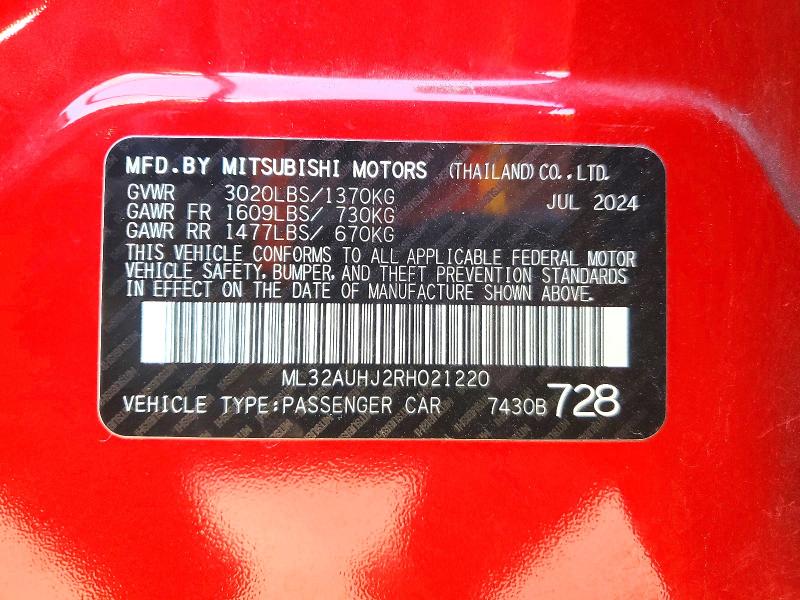 Aukcja sprzedaży 2024 Mitsubishi Mirage, vin: ML32AUHJ2RH021220, numer aukcji: 45658046