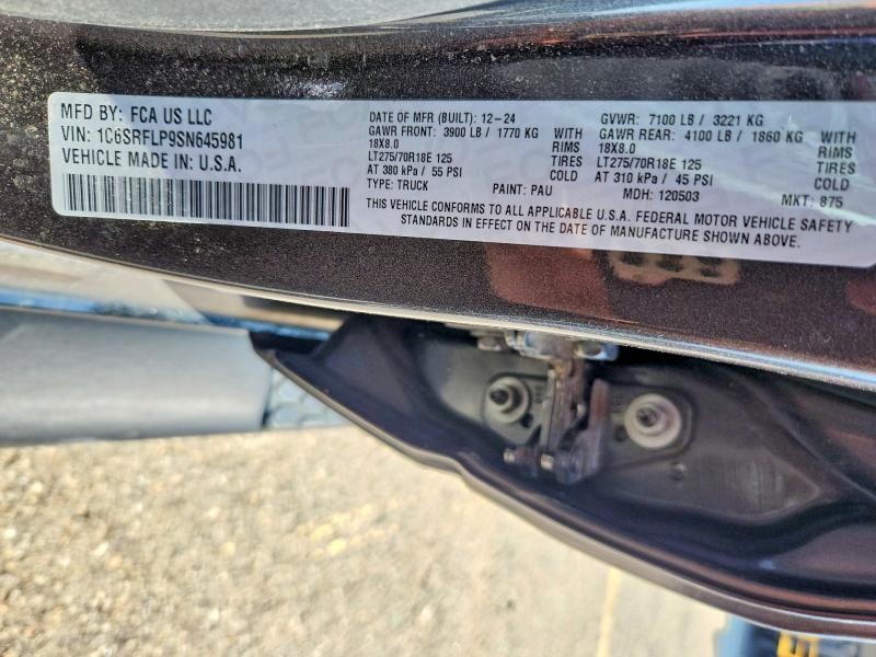 2025 Ram 1500 მანქანა იყიდება აუქციონზე, vin: 1C6SRFLP9SN645981, აუქციონის ნომერი: 46399876