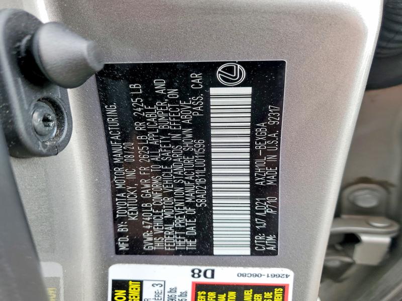 Aukcja sprzedaży 2020 Lexus Es 300h, vin: 58AD21B11LU011596, numer aukcji: 79628815