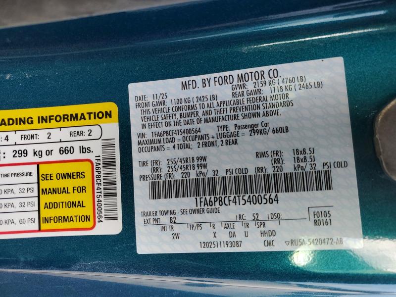 Aukcja sprzedaży 2026 Ford Mustang, vin: 1FA6P8CF4T5400564, numer aukcji: 79452335