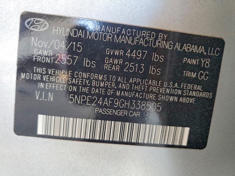 47048176 :رقم المزاد ، 5NPE24AF9GH338505 vin ، 2016 Hyundai Sonata مزاد بيع