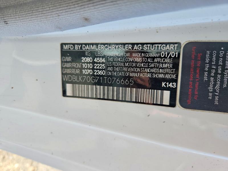 47038366 :رقم المزاد ، WDBLK70G71T076665 vin ، 2001 Mercedes-benz Clk مزاد بيع