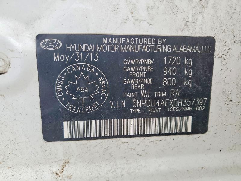 Продажа на аукционе авто 2013 Hyundai Elantra, vin: 5NPDH4AEXDH357397, номер лота: 79649665