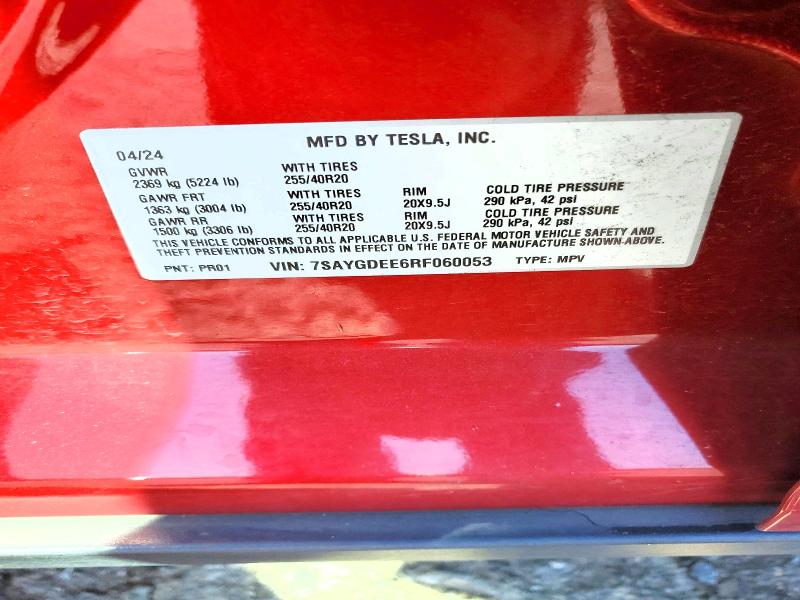 79949375 :رقم المزاد ، 7SAYGDEE6RF060053 vin ، 2024 Tesla Model Y مزاد بيع