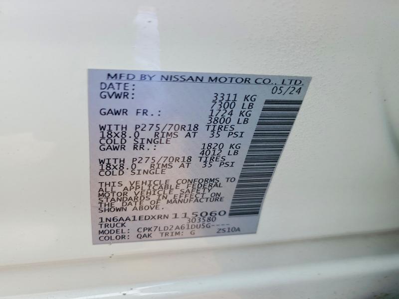 46105546 :رقم المزاد ، 1N6AA1EDXRN115060 vin ، 2024 Nissan Titan مزاد بيع